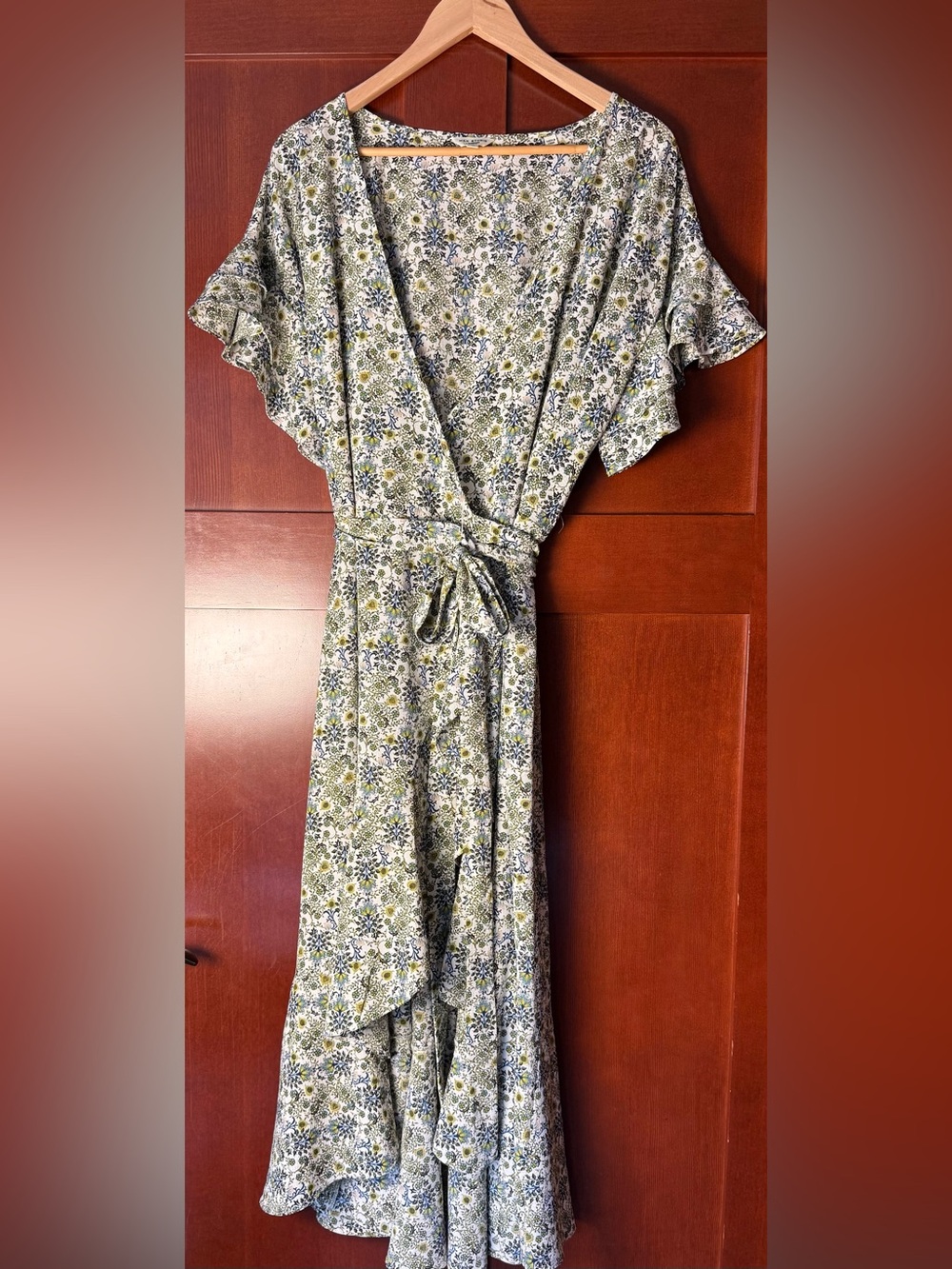 Max Studio London Floral Wrap Midi Dress Ruffle Sleeve & Hem Size 1X - Picture 11 of 12